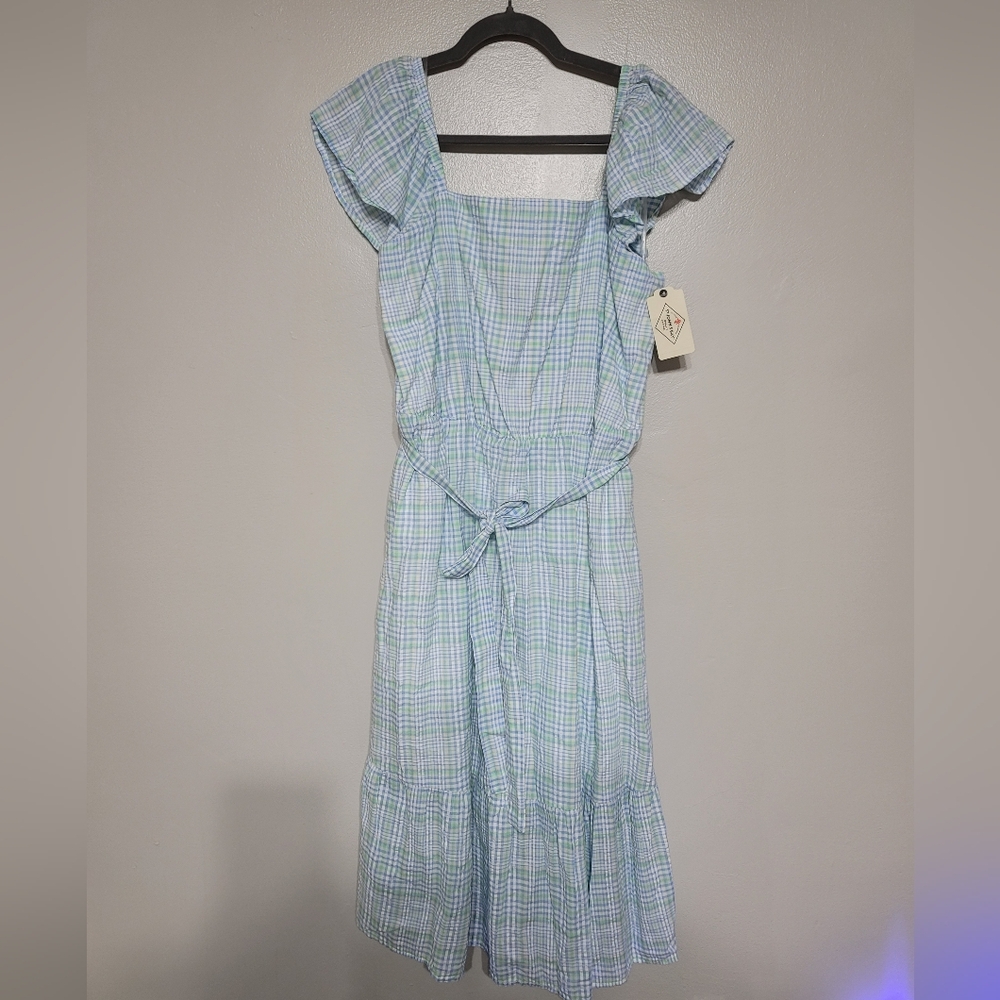 St. John's Bay SquareNeck Midi Oversized Plaid Romantic Dress Pockets Cotton XL - Picture 5 of 8